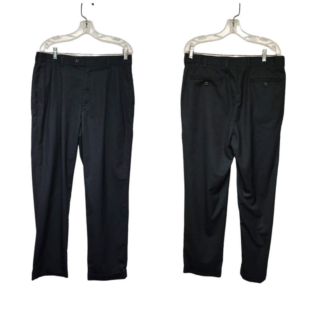 Louis Raphael Rosso Mens Pleated Dress Pants Navy Blue Cuff Hem 34 X 32A